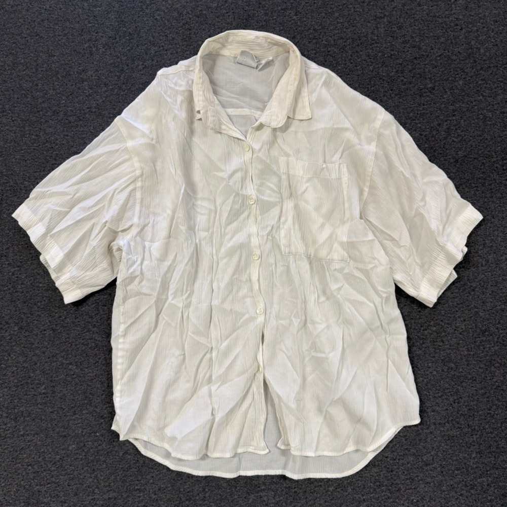 Vintage Sudden Impact Button Down Shirt Womens Medium White Good Textured Rayon